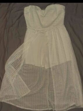 VENUS Strapless White Mesh Overlay Midi Dress